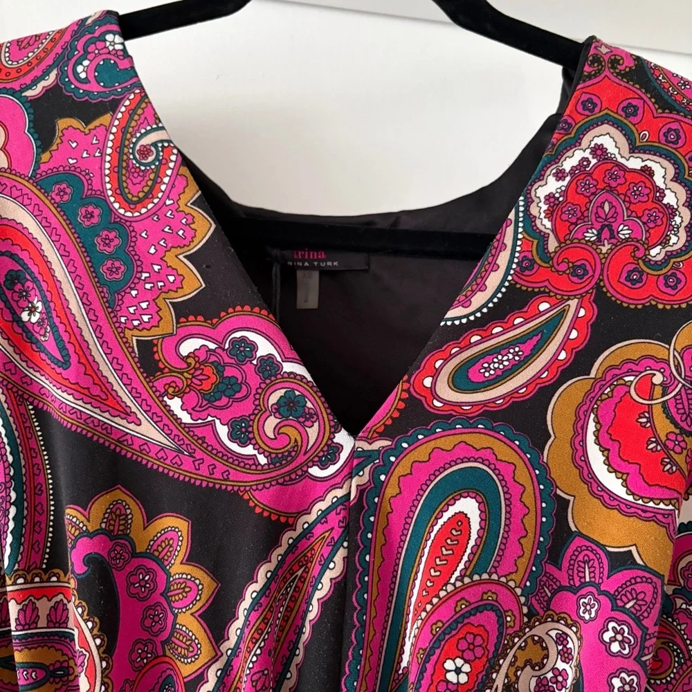 NWT Trina Turk XS “Birch” Paisley Print Mini Dress Bold Multi Color Fabric